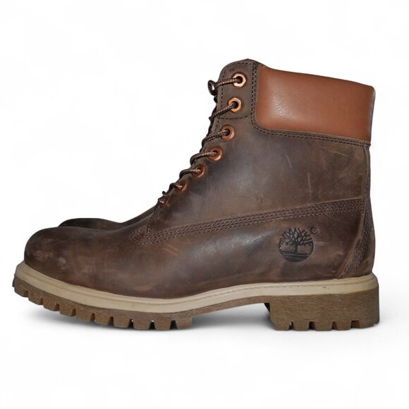 Timberland Mens 6" Nubuck Boots Size 7.5 Distressed Brown Leather Bronze Eyelets - Picture 5 of 11